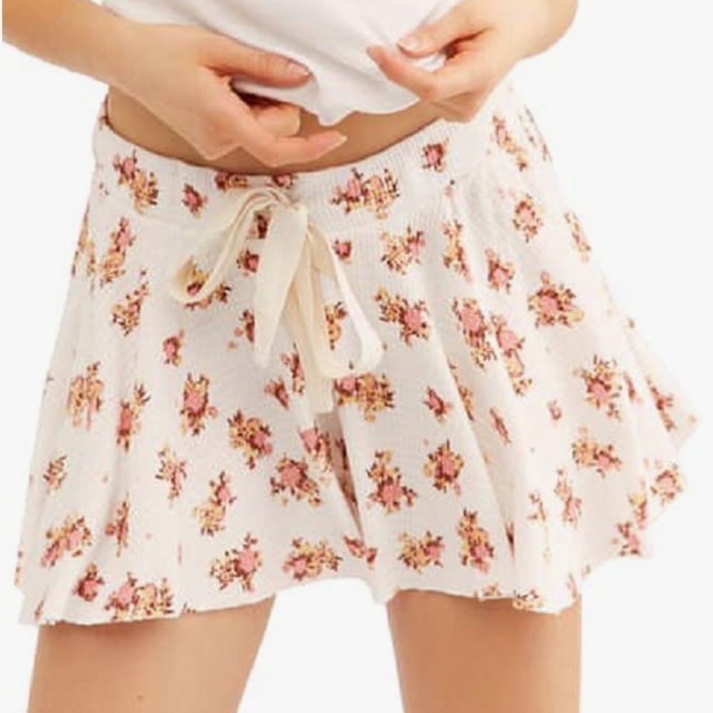 Free People White Floral Drawstring Shorts